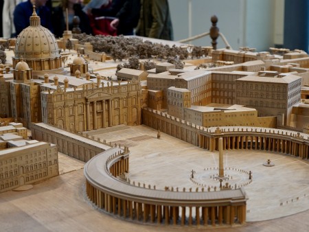 Wooden model of St. Peter’s Square and Vatican City displayed in the Vatican Museums in a Rome private tour for seniors